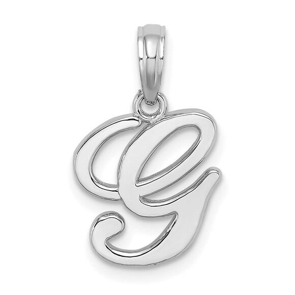 14K White Gold Script Letter G Initial Pendant